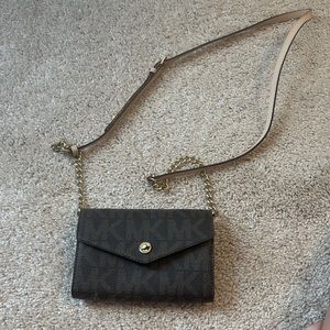 Michael Kors tan and brown clutch handbag